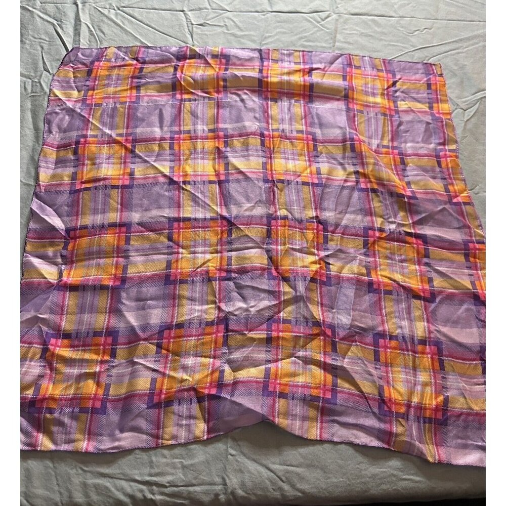 Vintage Accessory Street Made In Italy Purple Check Square Women’s Scarf 20”